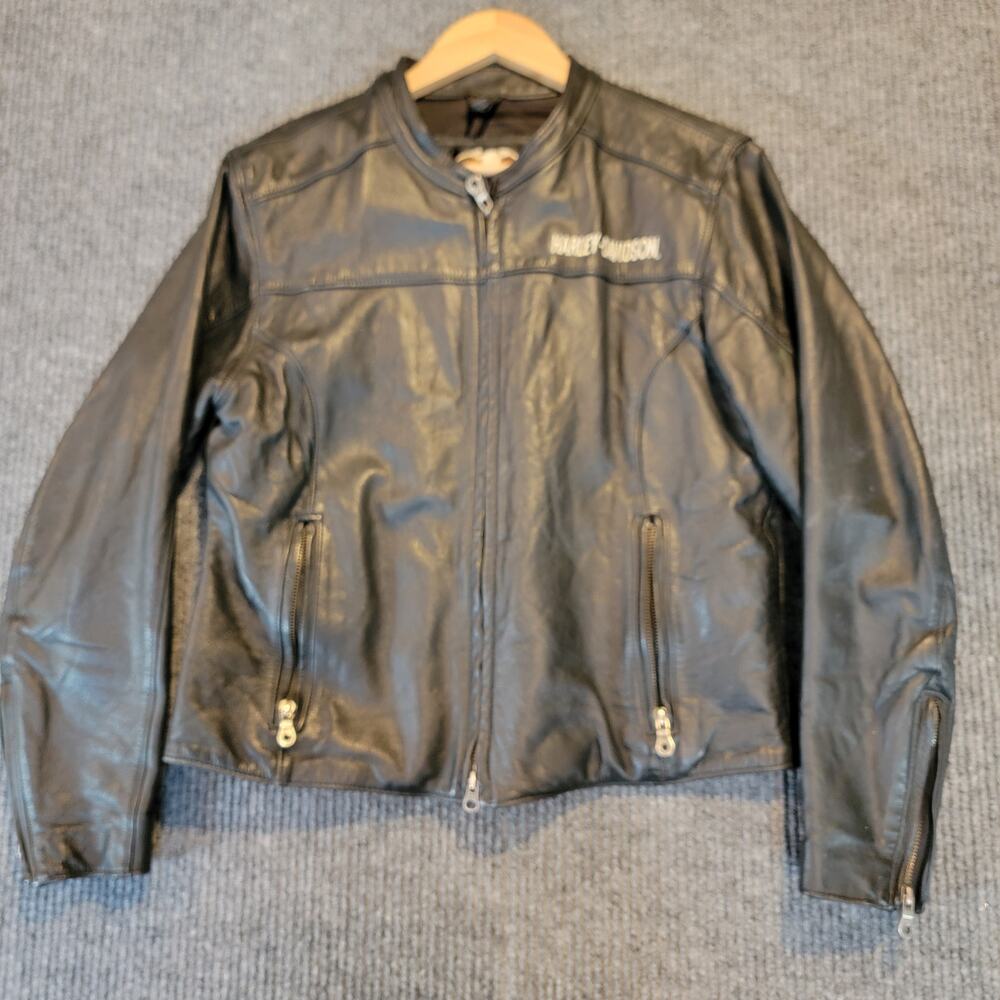 Harley Davidson Leather Jacket Black USA Flag #1 Patch Biker Moto